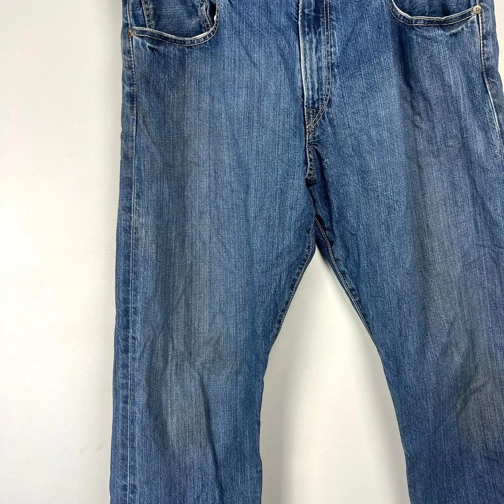 VTG Y2K Polo Ralph Lauren Mens Jeans Straight Leg 35x32 Preppy Leather Patch 90s